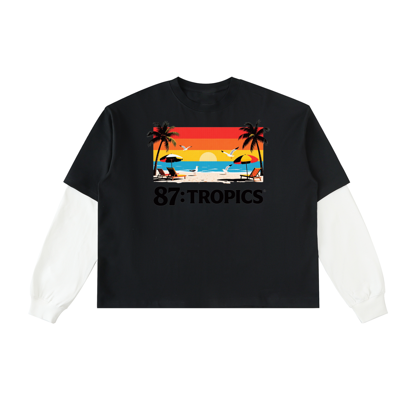 Layered Contrast Sleeve Cotton T-Shirt