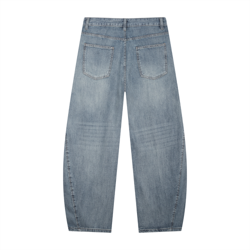 Men's Vintage Wash Barrel Leg Jeans – Loose Fit, Cotton Lyocell Blend