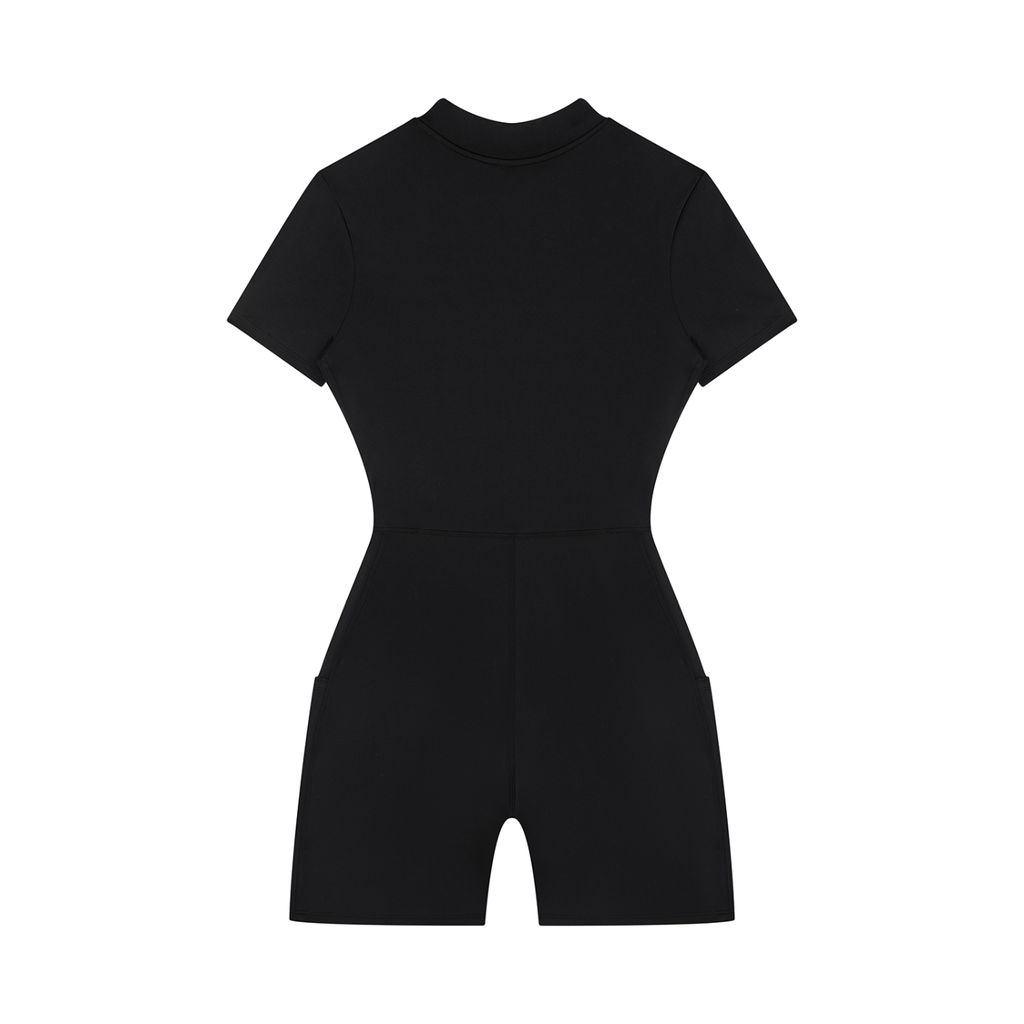 Women's Quarter-Zip Short Sleeve Romper – Athletic Fit, 75% Nylon Spandex Blend