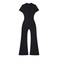 Women's Flared Leg Quarter-Zip Jumpsuit – Bodycon Fit, 75% Nylon Spandex Blend