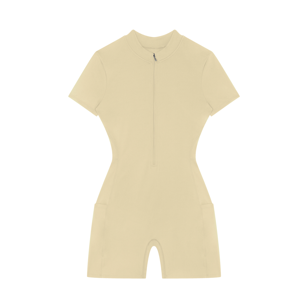 Women's Quarter-Zip Short Sleeve Romper – Athletic Fit, 75% Nylon Spandex Blend